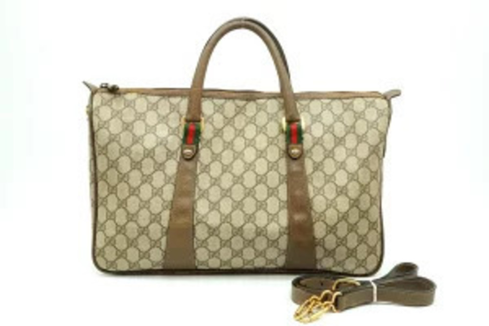 Gucci Sherry Boston Tote Bag Strap GG Plus Canvas Shoulder Bag Brown